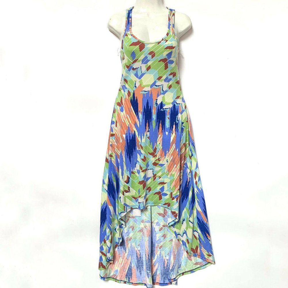 American Rag‎ Dress Hi Low Halter Strappy Back Sleeveless Multicolor Blue Green